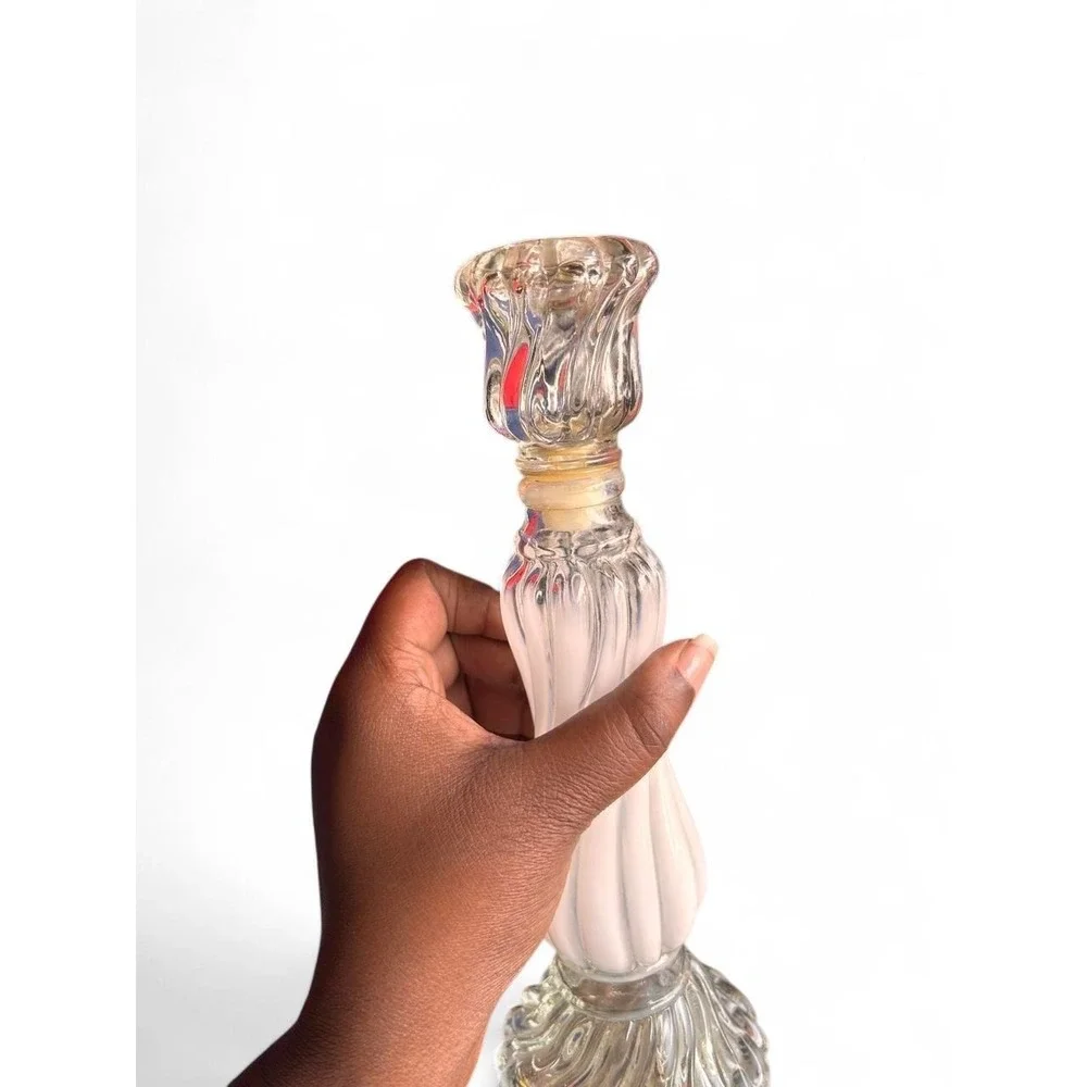 Candlestick Holder Vintage White Swirl Glass Ribbed Romantic Coquette Decor 10